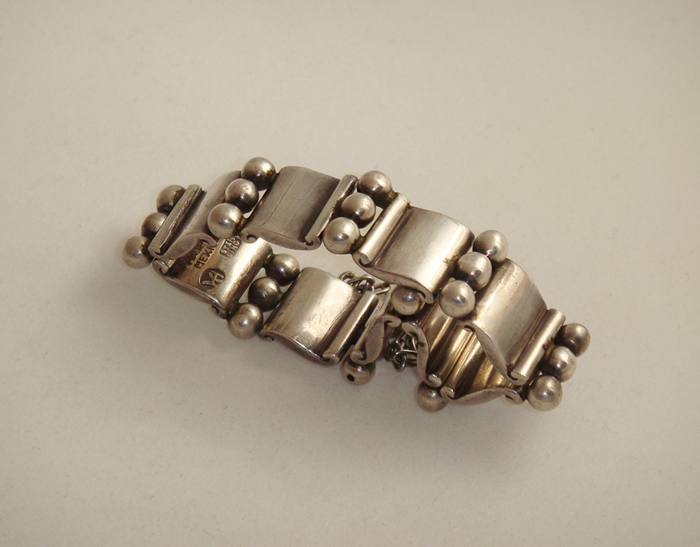 Hector Aguilar “Spheres and Scroll” bracelet, sterling, signed, c. 1940’s