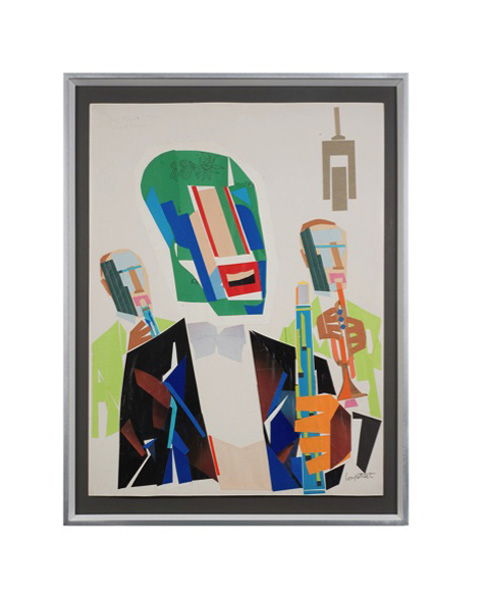 Stephen Longstreet “Jazz Festival Trio – Night Faces”, Paper cut-out, mixed media and paper collage