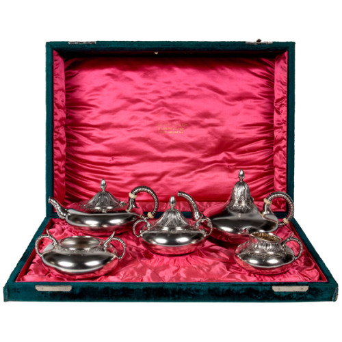 Gorham Sterling “Exotic” Tea and Coffee Set in Original Presentation Chest 1880