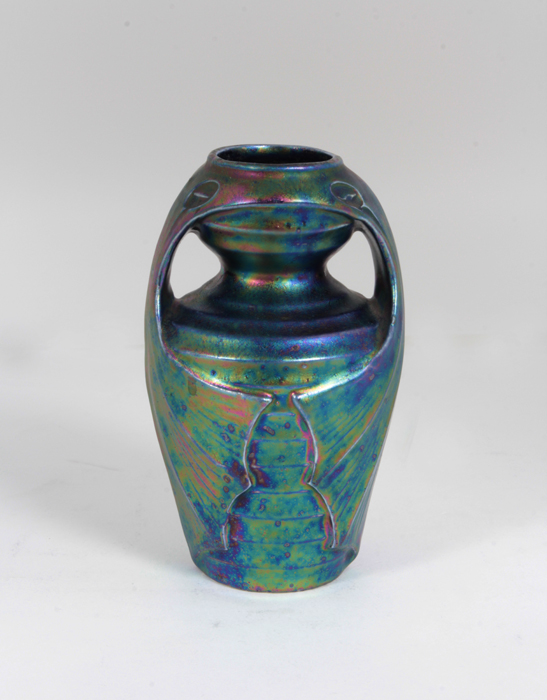 Heliosine /  Austrian Art Pottery Iridescent “Batwing” vase c. 1900