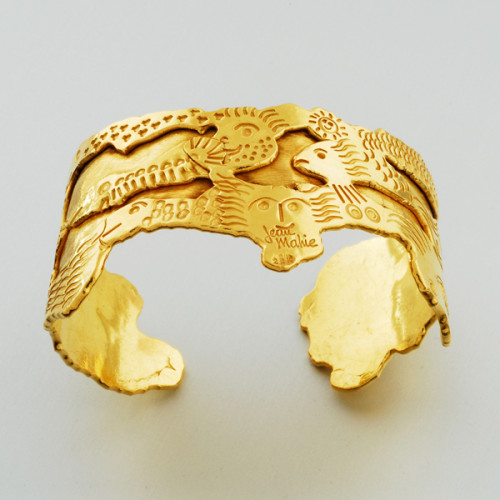 Jean Mahie “Poissons” cuff / bracelet, handwrought and incised 22K gold, signed, c. 1970’s