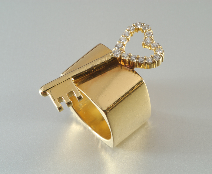 Pierre Cardin / Tiffany & Co “Key to my Heart” 18K gold and diamond ring, signed, c. 1970