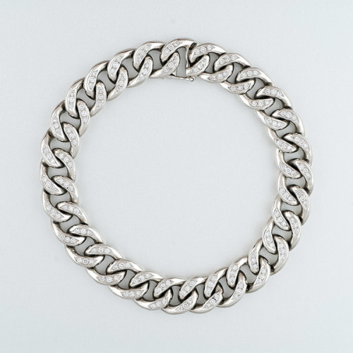 American “Curb Link” solid platinum bracelet set with pave diamonds, marks, c. 1950’s