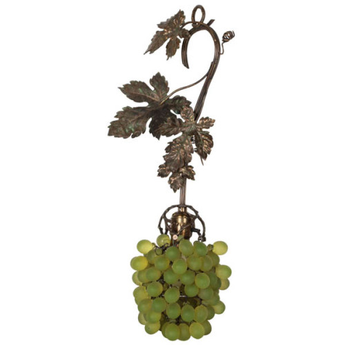 French Art Nouveau Bronze and frosted glass grape cluster and vine lamp c. 1900