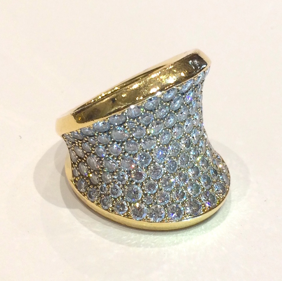 Cartier Paris, Diamond pave ring, 18K gold set with round diamonds (approx. 10+ carats TW), signed, c. 1990’s