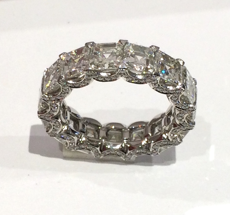 Neil Lane “Eternity” ring, 15 Asscher cut diamonds (approx. 12 carats TW, G color VS clarity), 216 round diamonds (.64 carats G color VS clarity), signed, c. 2007