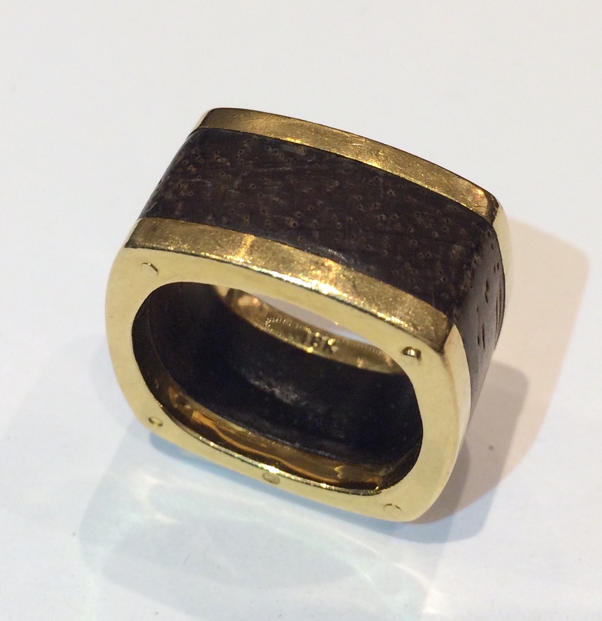 Cartier / Dinh Van “Squared” Walnut and 18K gold ring, signed, c. 1970’s