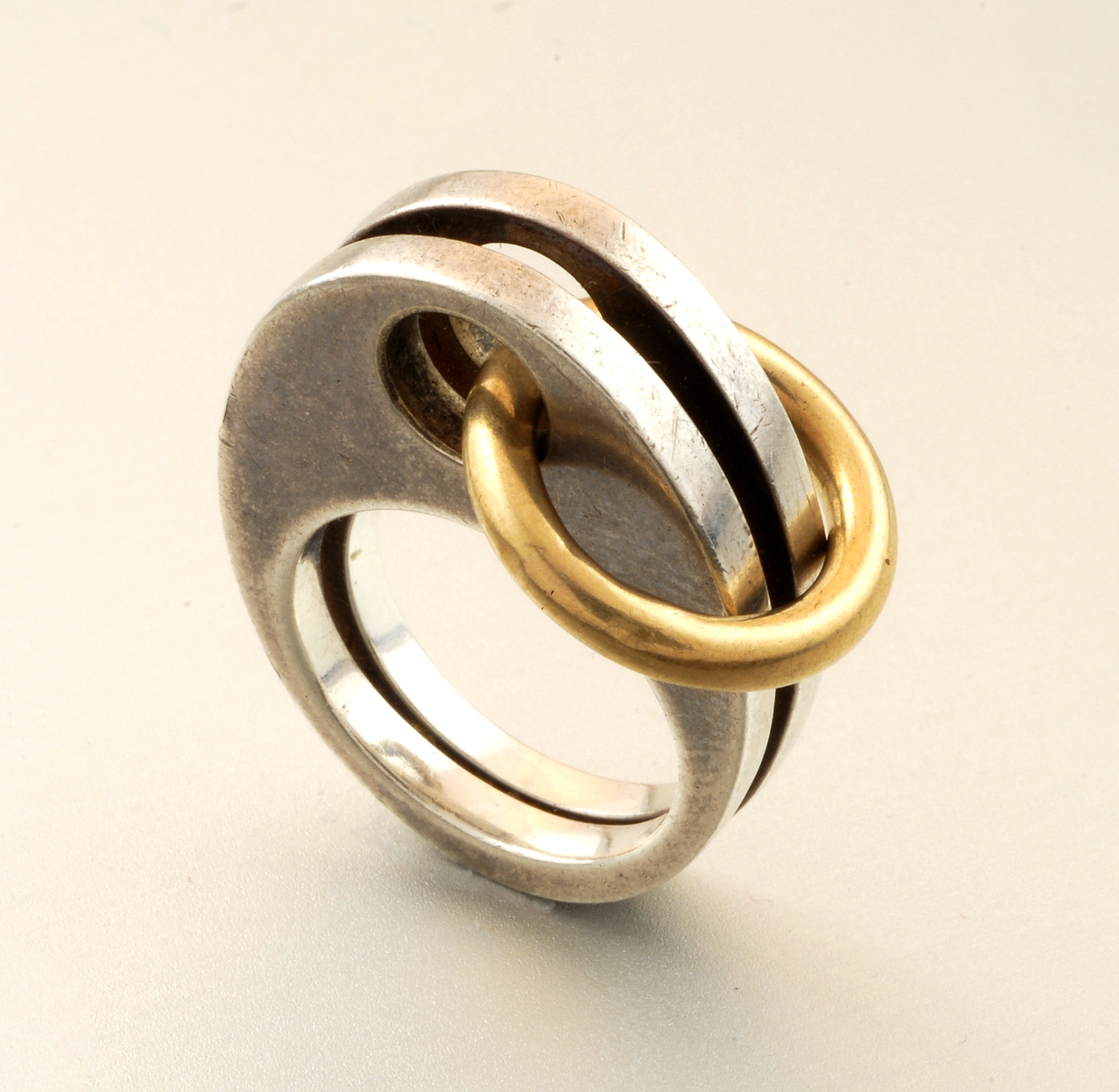 Pierre Cardin Sterling and 14K gold ring, signed, c. 1970’s