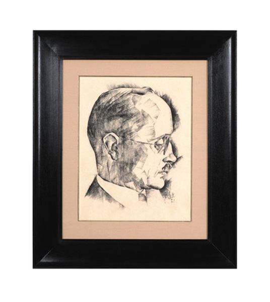Prof. Theodor Wende, Cubist Self-portrait, original charcoal drawing on paper c. 1927