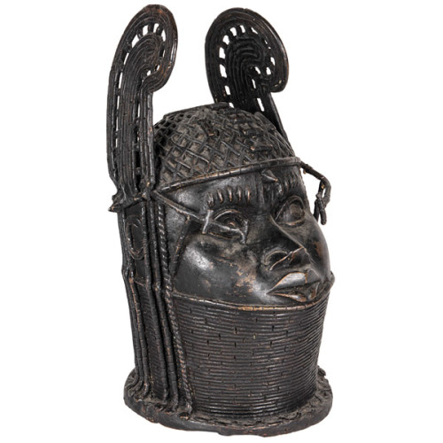 Benin Bronze Head of King Oba, African, Nigeria 20th Century