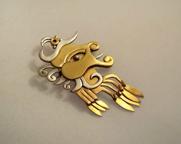 Taxco Mexico “Bull’s Profile” brooch, gilt sterling, marks c. 1950’s