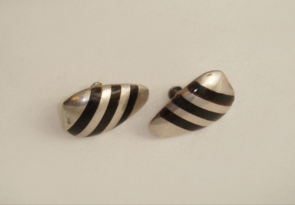 Enrique Ledesma “Stripe” earrings, sterling inlaid with obsidian, signed c. 1950’s
