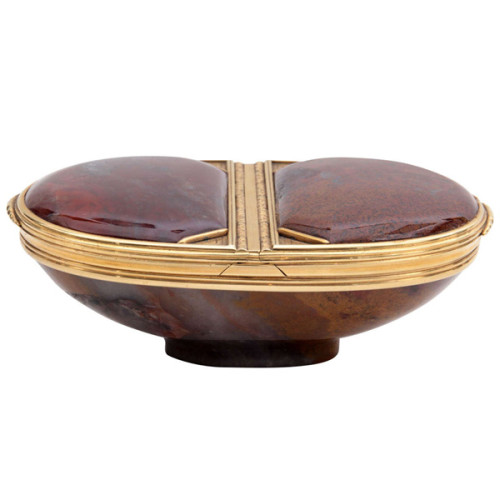 19th Century fine German double compartment box, agate with gold mounts, c. 1820