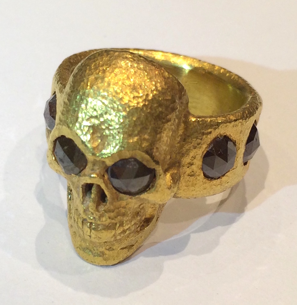 Neil Lane “Skull” ring, 22K gold and six brown rose cut diamonds (approx. 5 carats TW), signed, c. 2006